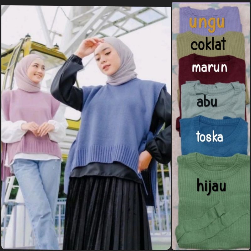 Rompi Rajut Tali Polos Wanita / Vest Knit Outer / Atasan Wanita /OOTD Rompi