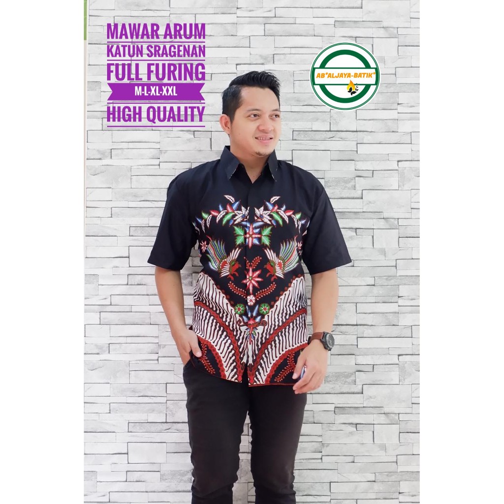 MAWAR ARUM Baju Kemeja Batik Pria Solo Premium Modern Lengan Pendek Katun FULL FURING Aljaya