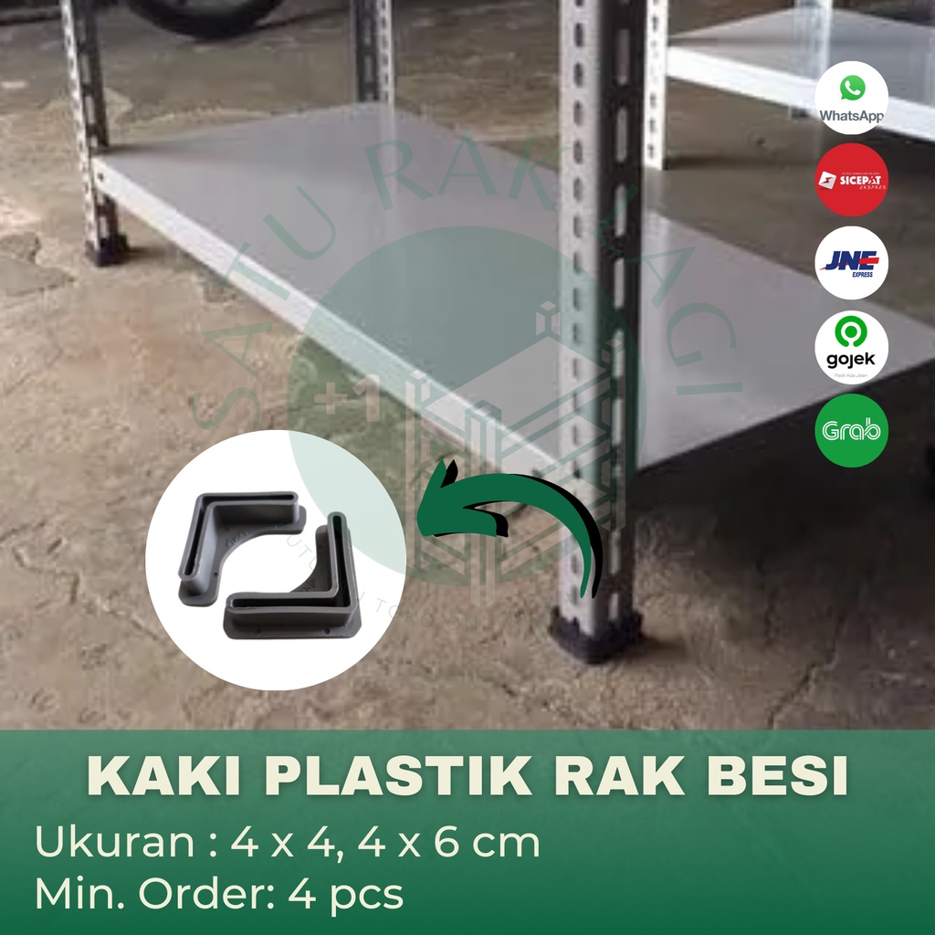 alas kaki plastik untuk besi siku lubang rak gudang ukuran 4x4 dan 4x6 cm