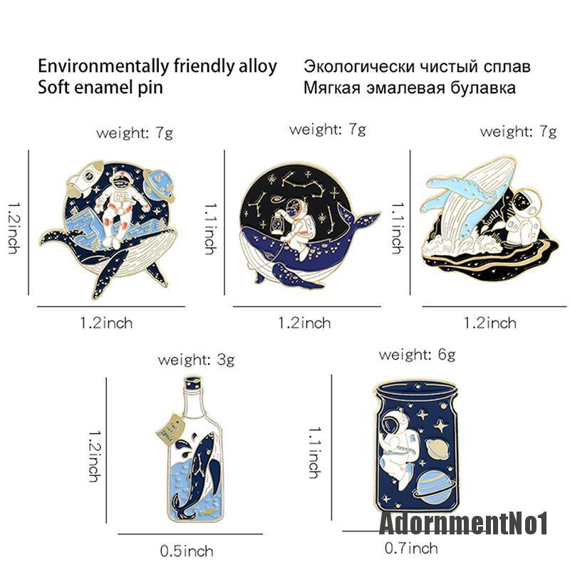 (Adornmentno1) 5pcs / Set Bros Pin Enamel Bentuk Astronot Whale Wishing Bottle