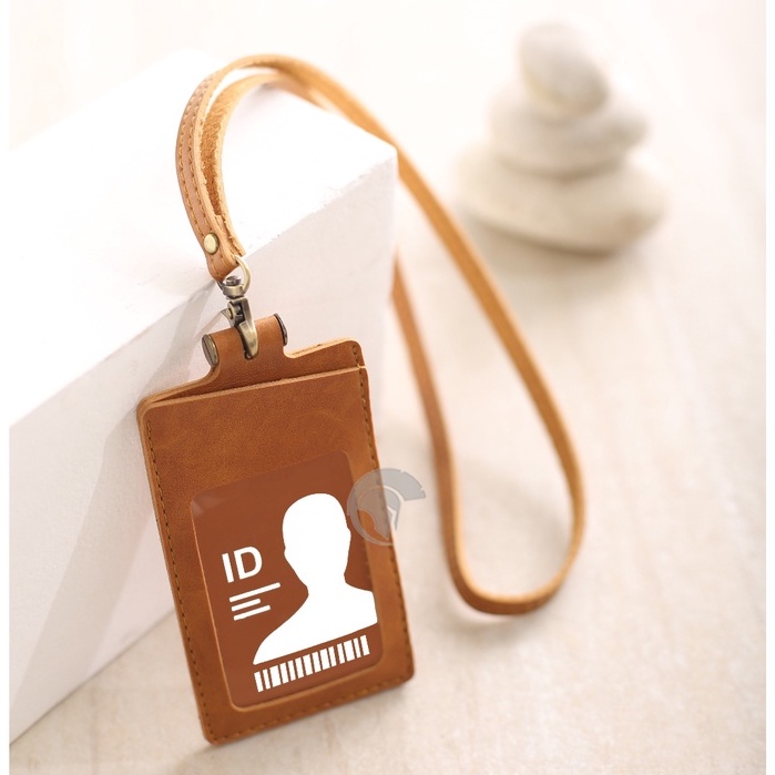 

Name Tag ID Card Holder Temboro Coklat Kalung Premium ID Badge Leather Clip Gantungan Identitas