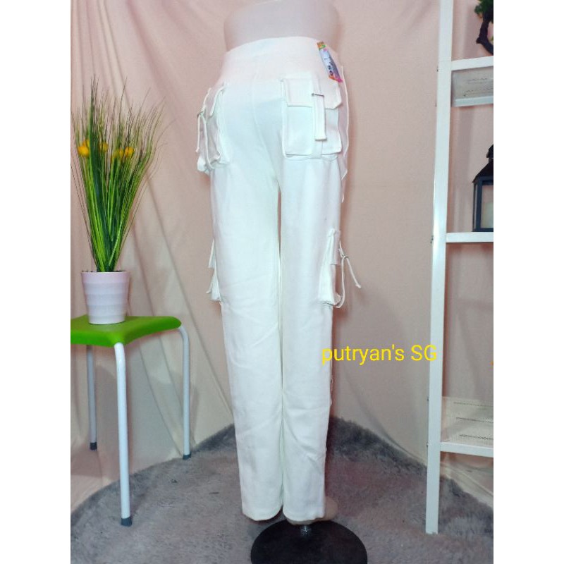 celana senam kargo putih-1