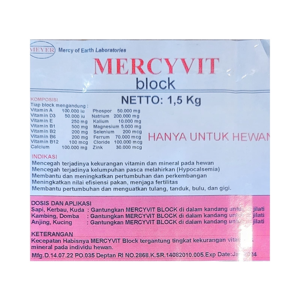 Mercyvit Mineral Blok 1,5 kg - Mineral Sapi - Vitamin Sapi - Mineral Kambing - Mineral Domba