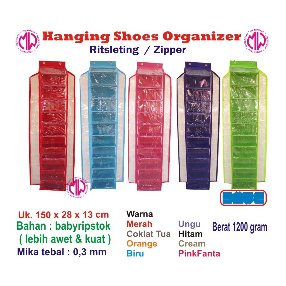 Mika Tebal HSOZ Parasut Hanging Shoes Organizer Zipper Rak Penyimpanan Sepatu Gantung Resleting HSO