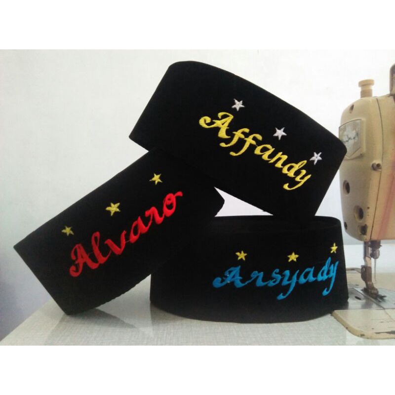 peci nama/songkok polos+bordir nama. anak&quot; sampe dewasa(bisa riquest nama)