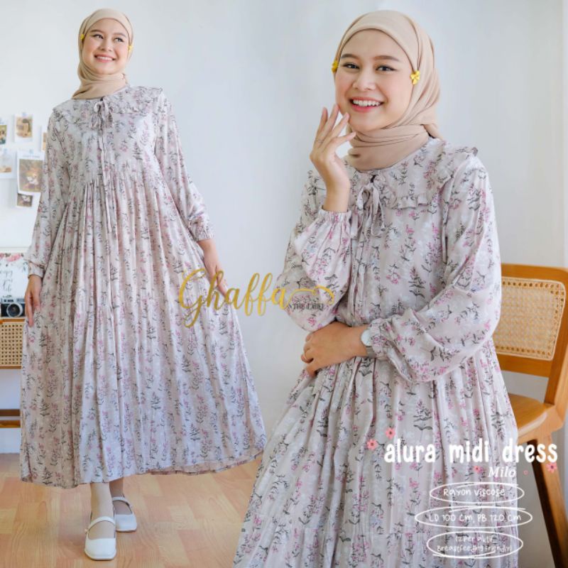 ALURA MIDI DRESS BY GHAFFA THE LABEL // MIDI MOTIF MUSLIMAH // Dress wanita