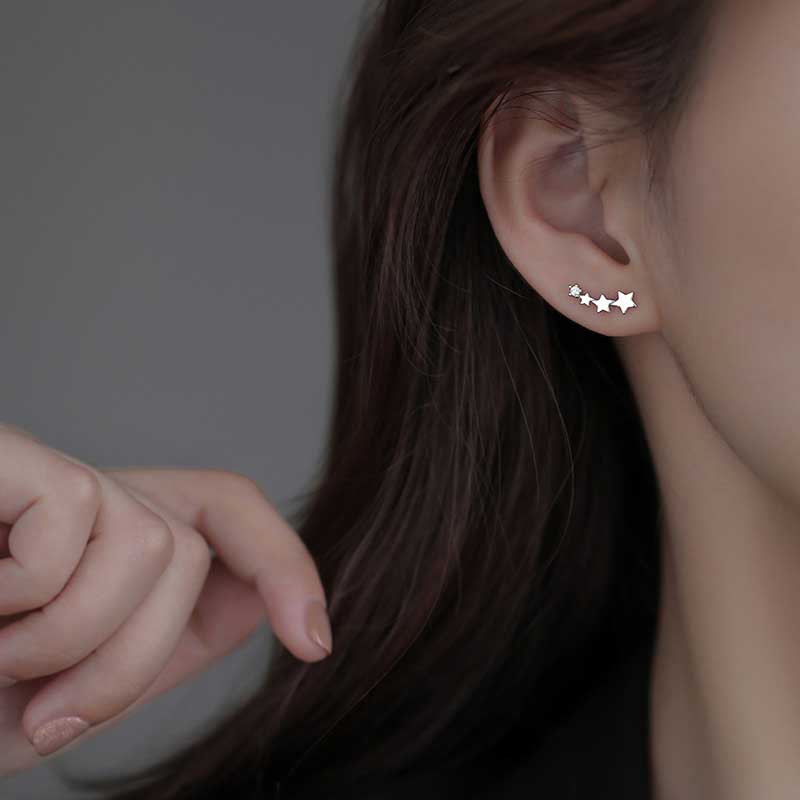 Anting Tusuk Sterling Silver 925 Desain Bintang Hias Kristal / Berlian Imitasi Untuk Wanita