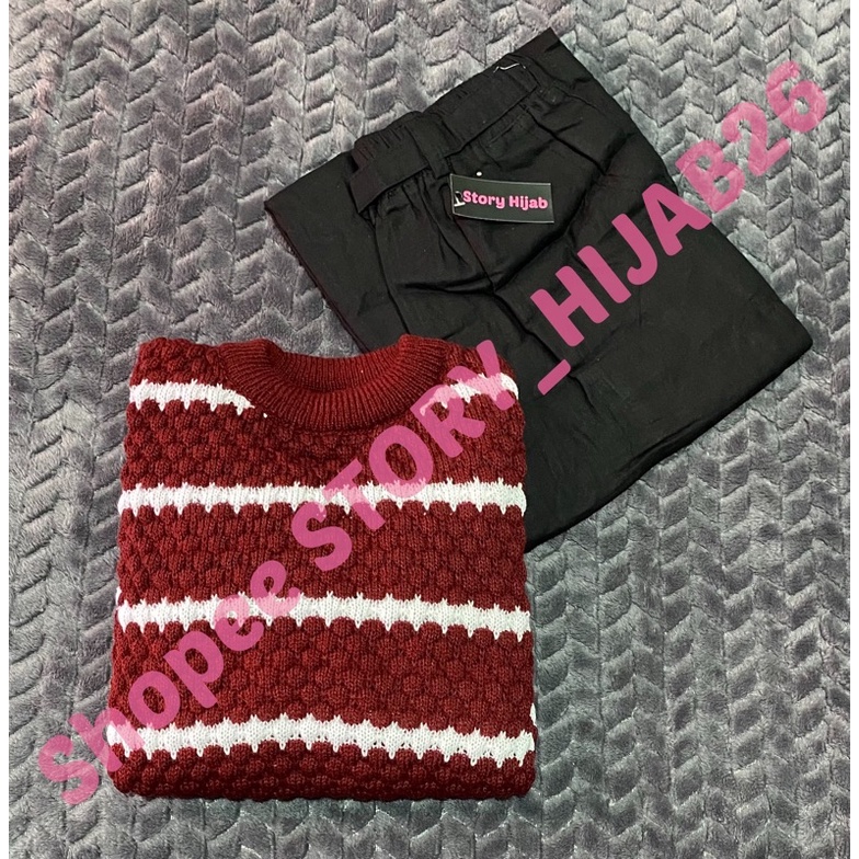 CHESSY SET + KESSIE SET  ( ATASAN + CELANA ) / BEST SELLER / BISA COD-Maroon - black