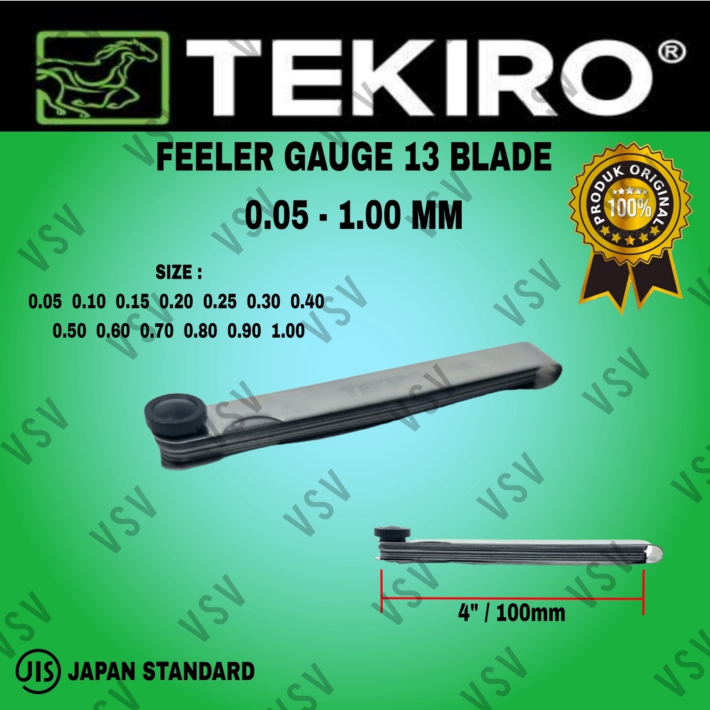 Tekiro Feeler Gauge 0.05-1.00mm fuler Gage Alat ukur Celah fuller 13 Balde