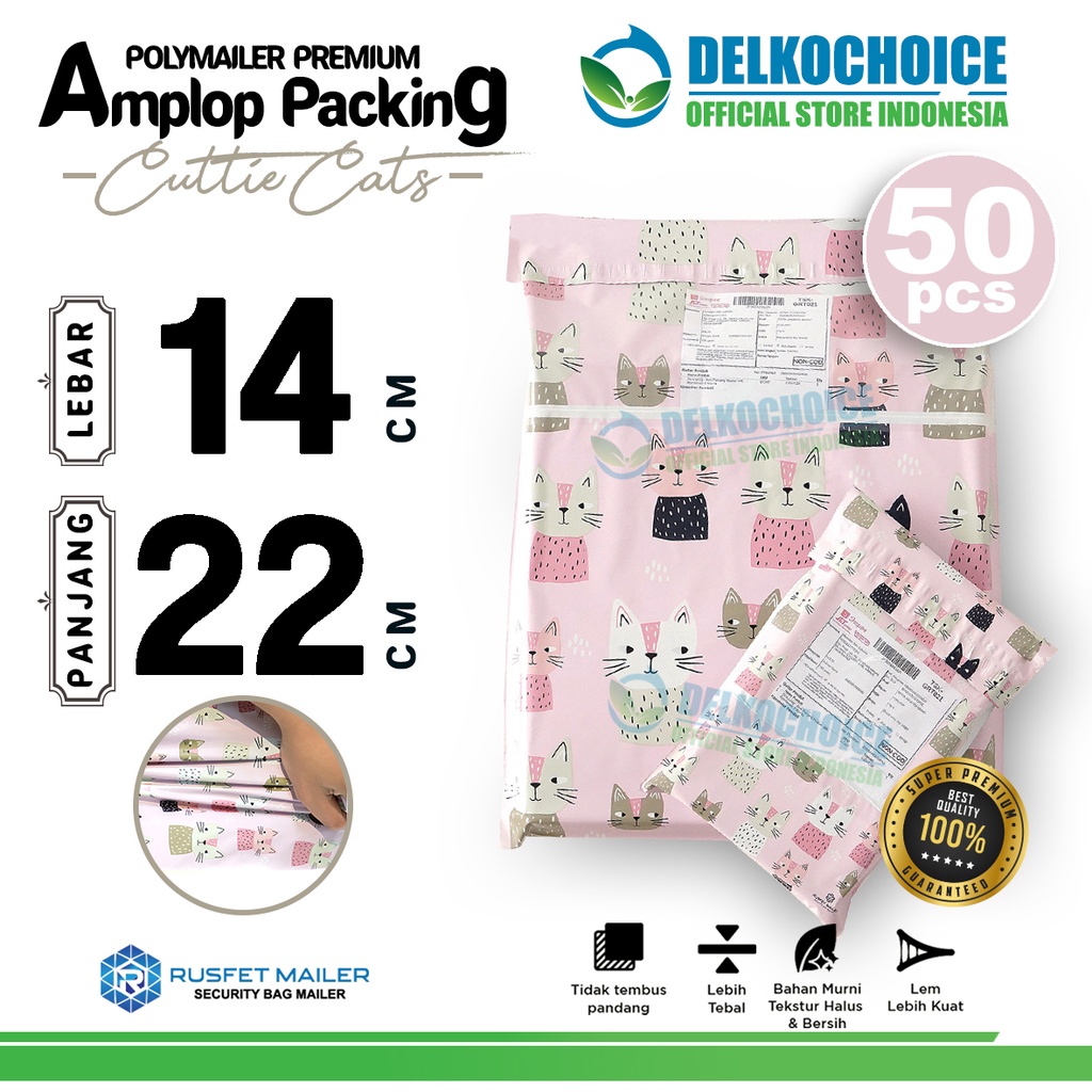 

Polymailer Motif CUTTIES CAT 14x22cm Amplop Plastik Packing Olshop Polimailer PREMIUM / PACK