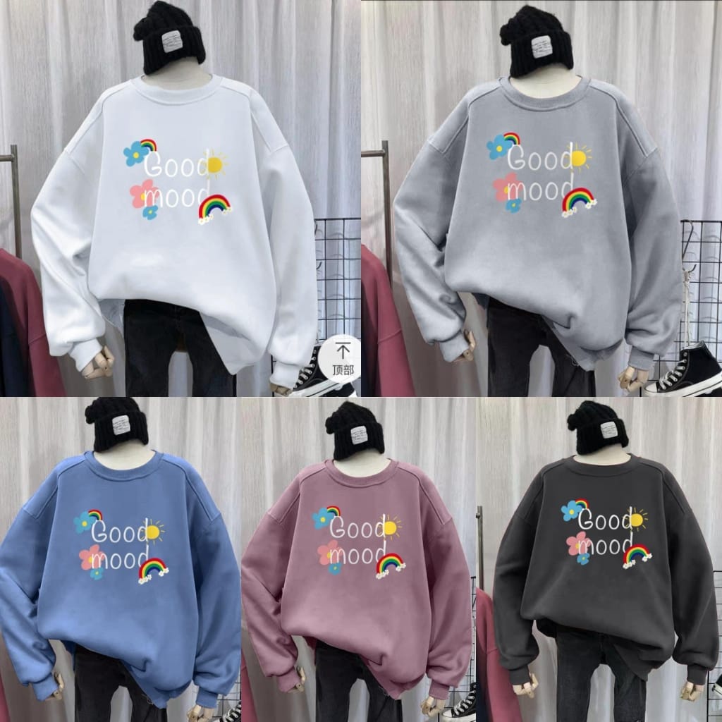 GOOD MOOD SWEATER CREWNECK BAHAN FLEECE