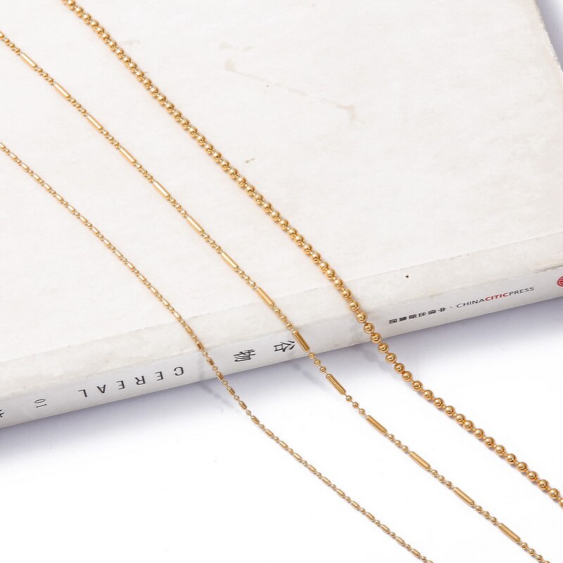 1Meter 18K Gold Plated Round Bead Chains Bulk For DIY Jewelry Findings Making Materials Handmade Supplies