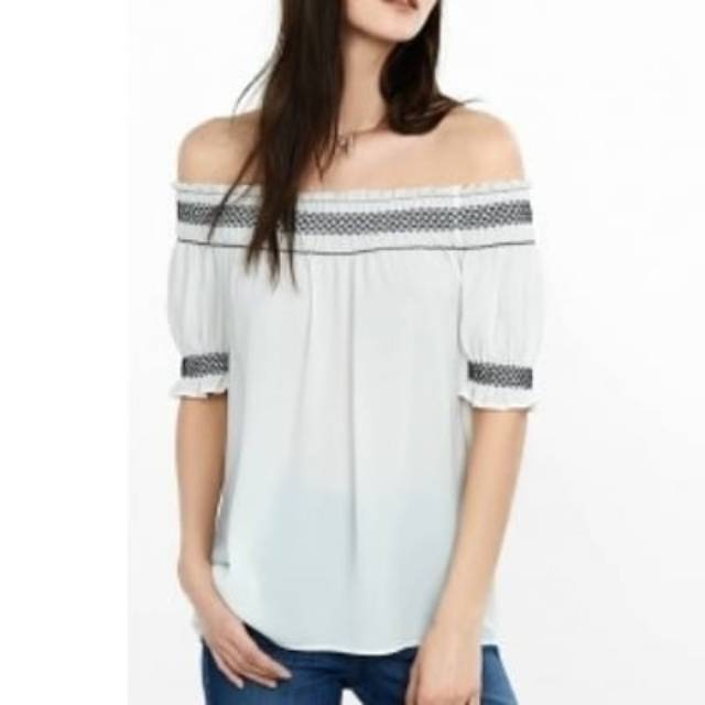

EMBexpress off shoulder white hadiah stick notes post it baju sabrina renda summer original branded