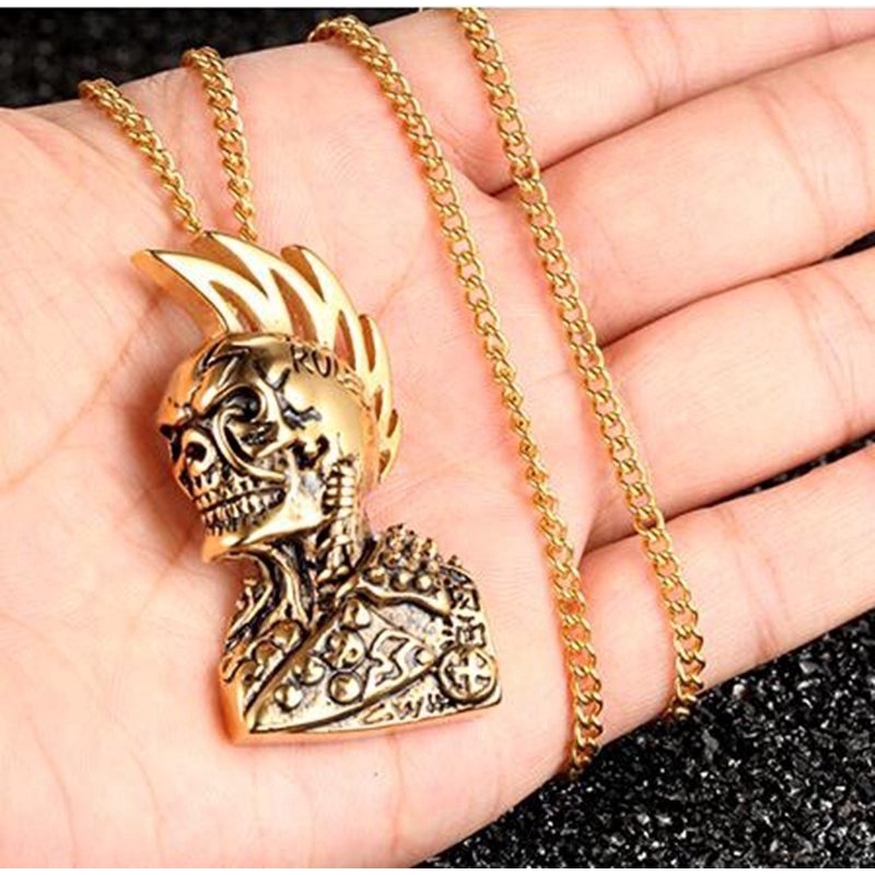 Kalung Rantai Bandul Tengkorak / Tengkorak Ala Punk Warna Silver untuk Wanita