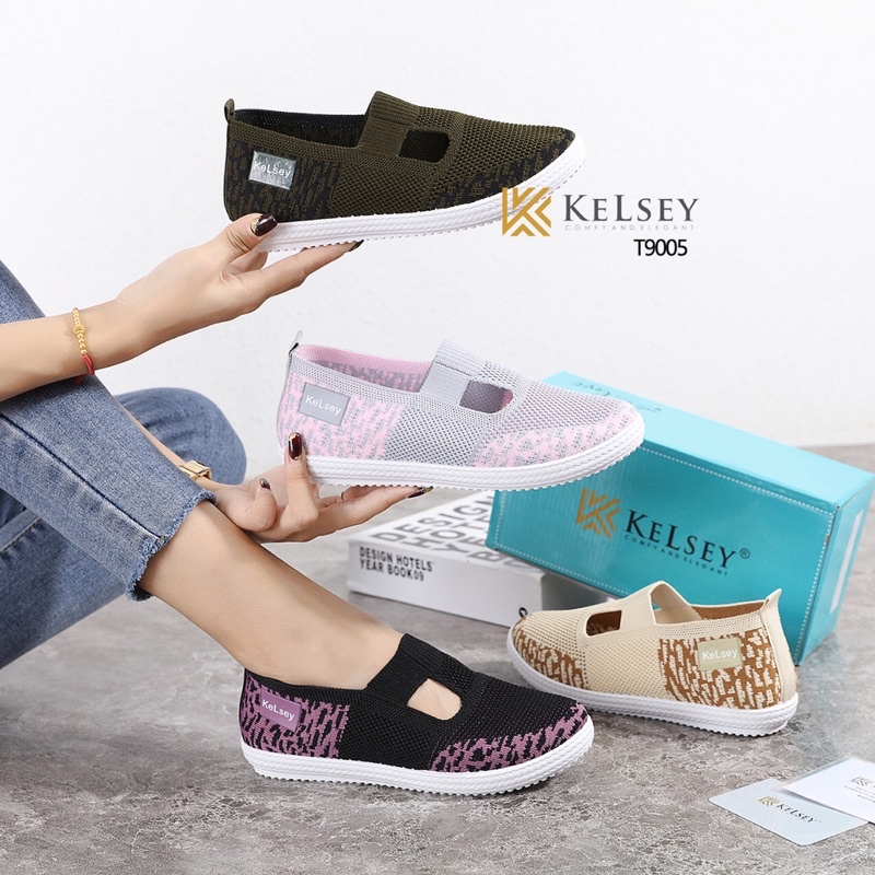 (GRATIS ALAS KAKI) Kelsey Sepatu Flyknit Flat Shoes Wanita / Sepatu Slip On Wanita  T9005