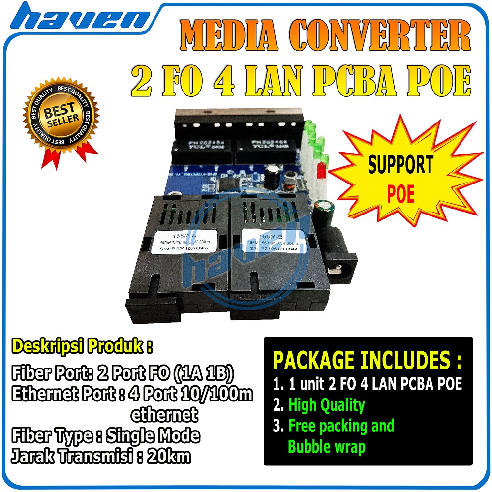 Media Converter 2 Port FO 4 Port LAN 10/100 Board Only / 2 FO 4 LAN