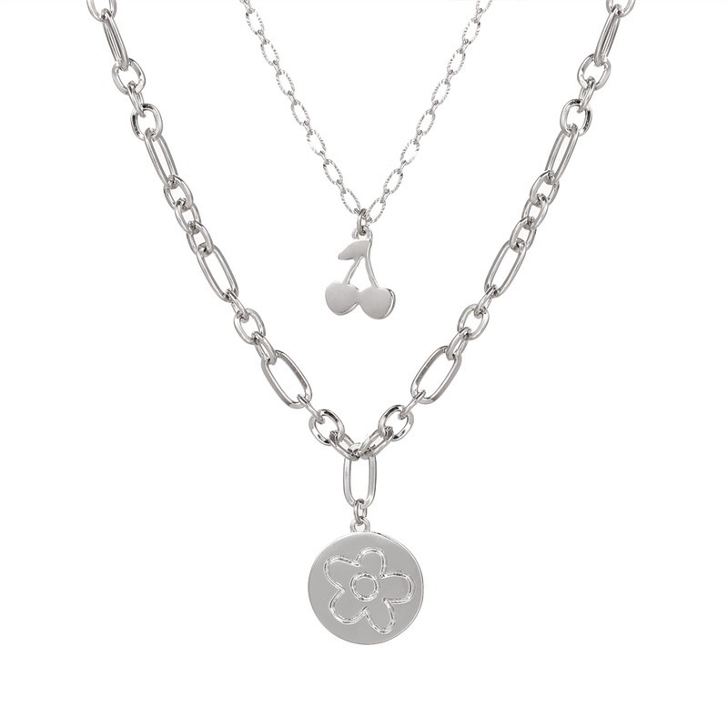 Korean Flower Cherry Double Necklace Necklace Hip Hop Fashion Simple Clavicle Chain For women