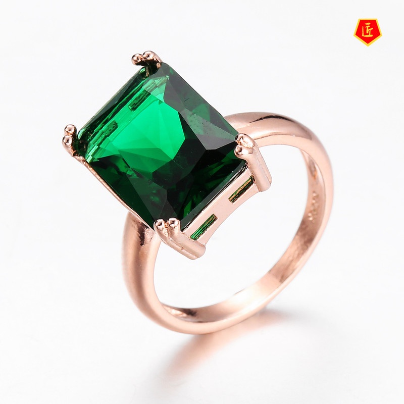 [Ready Stock]Diamond-Studded Ring Female Emerald Stylish Elegant and Simple