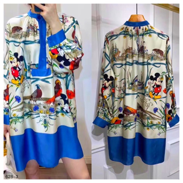 KEMEJA TUNIK WANITA IMPORT KEKINIAN SATIN SILK JUMBO PRINT LENGAN PANJANG TERBARU