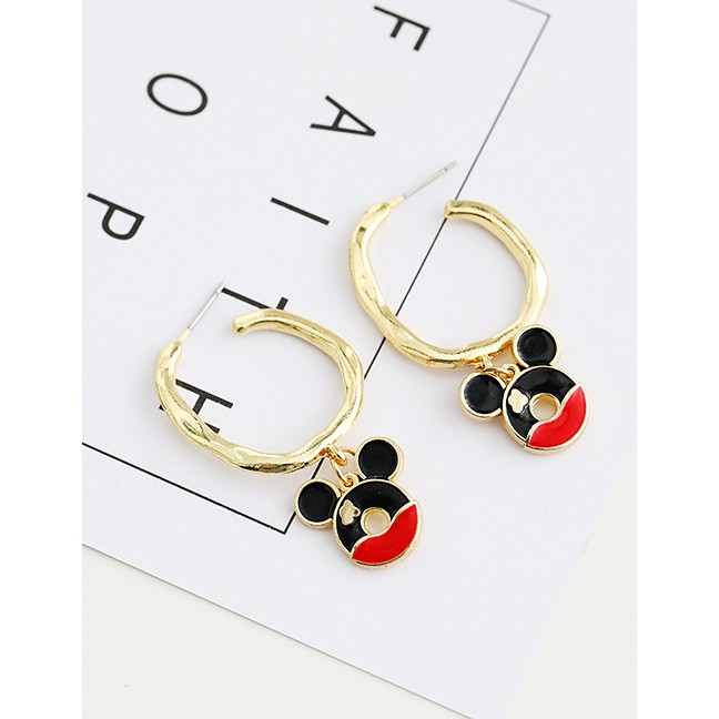 LRC Anting Tusuk Fashion Color Alloy Drop Glaze Mickey Stud Earrings K33604