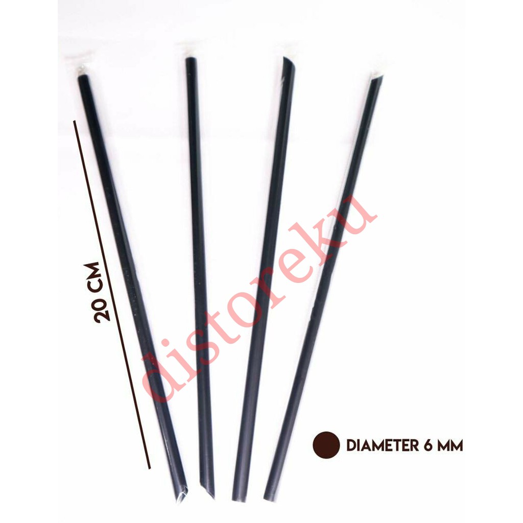 @100BTG sedotan 6MM 20CM HITAM STERIL BUNGKUS PLASTIK HITAM KECIL 6mm x 20cm