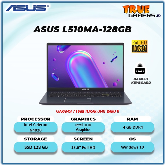 Laptop Asus Vivobook L510MA & L410MA & E210 N4020 Win10+OFF3651YR 5.6FHD & 14.0 FHD 4GB-128ssd(NUMPAD)-L510MA 128GB