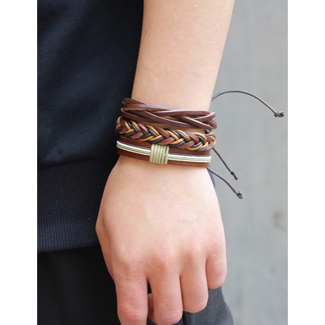 LRC Gelang Tangan Fashion Brown Color Matching Decorated Simple Bracelet(3pcs)