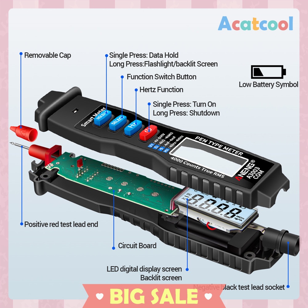 A3003 Digital Multimeter Pen Type Meter 4000 Counts Voltage Current Tester