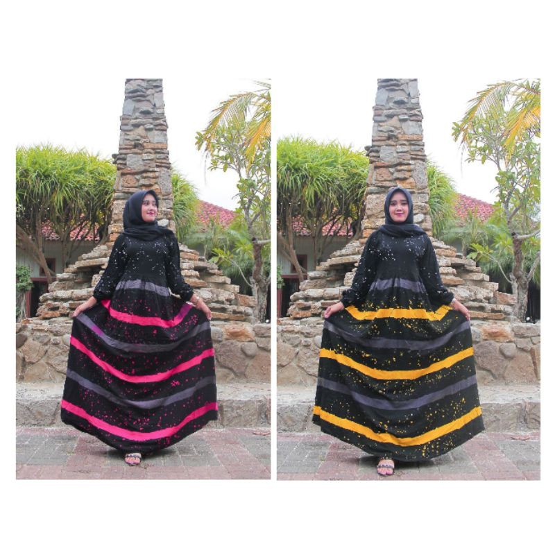 Gamis twill ori malaman (Motif abstrak garis-garis) bahan tebal & adem - harga termurah