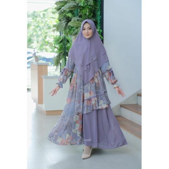 Setelan gamis syari termurah Marwah set syar'i ori by Bermerks pakaian muslim baju gamis+khimar syar