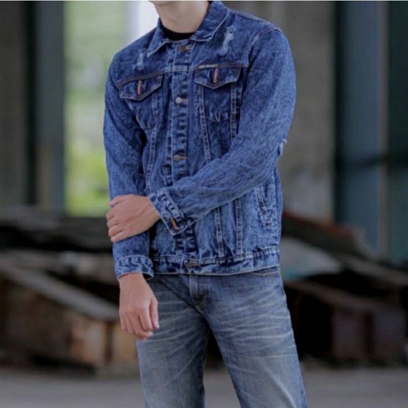 JAKET WASHED BLUE DENIM JACKET BLACK DENIM JAKET JAKET JIN HITAM WAHSING JAKET JIN BIRU TELOR ASIN J