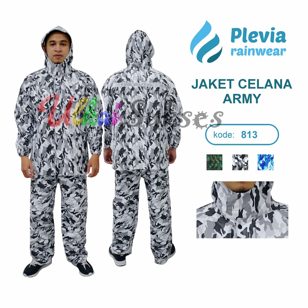 Plevia Jas Hujan Setelan Plevia Army 813 - Raincoat Dewasa Jaket Celana Pria Wanita Murah Laris