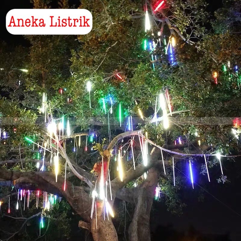 LAMPU METEOR LED HUJAN 7WARNA 50CM RGB 1SET 10BATANG FULL COLOUR JATUH RAIN SNOW TAMAN HIAS