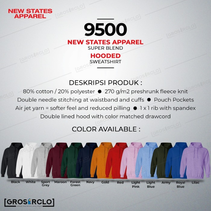 New States Apparel ( NSA ) JAKET Hoodie Polos 9500 Import Original