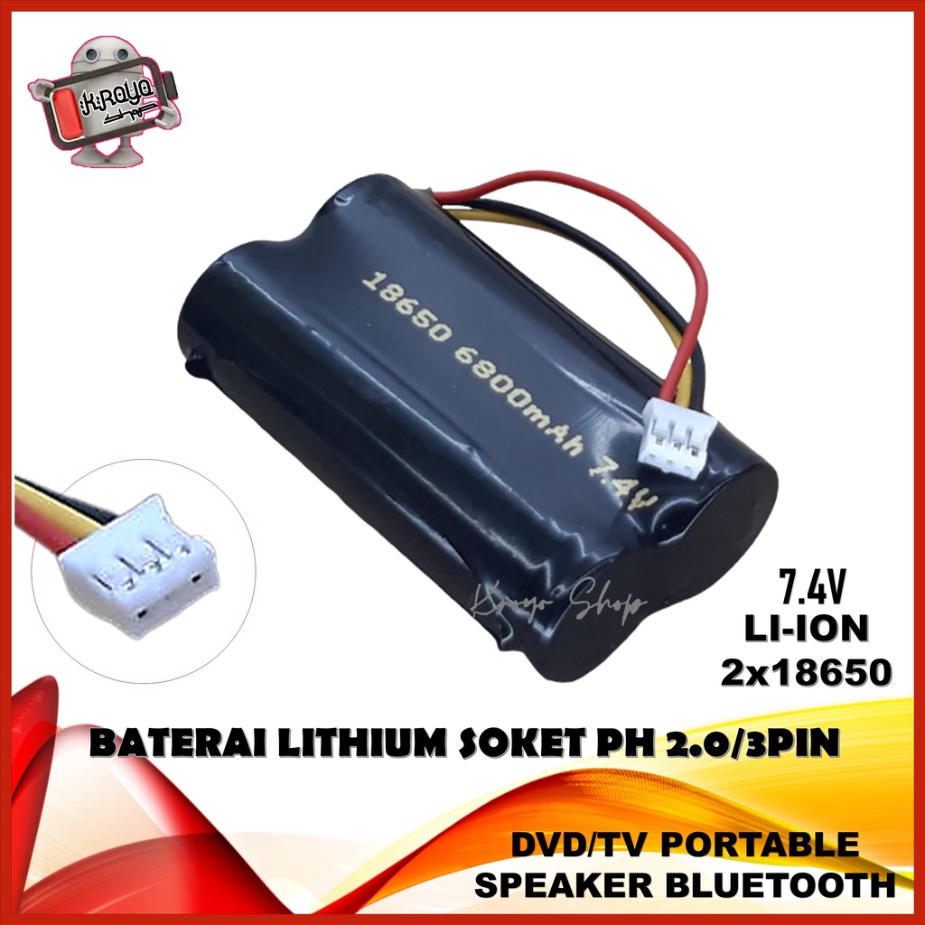 Baterai Speaker Blutooth Soket Putih PH 2.0/3Pin 7.4V-6800mAh