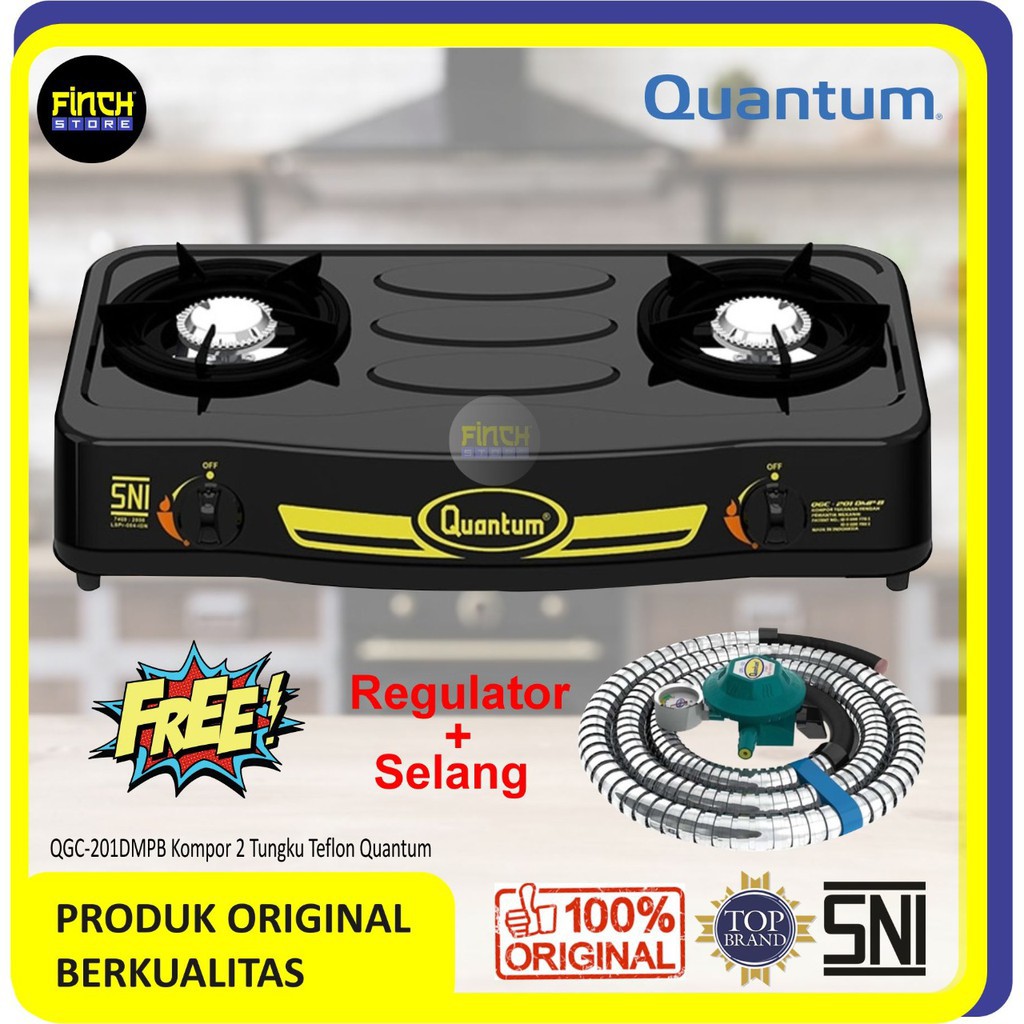 Quantum Kompor Gas 2 Tungku QGC-201 DMPB (teflon)+SELANG QUANTUM SNI