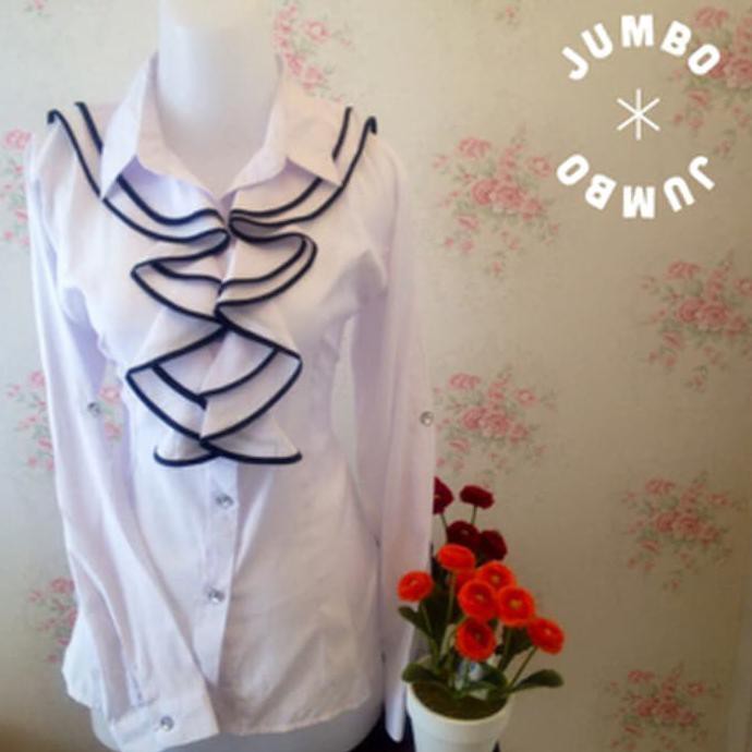 FASHION WANITA  BLUS KERJA PUTIH - KEMEJA BLUS WANITA PUTIH RENDA JUMBO {PRODUK TERBARU}