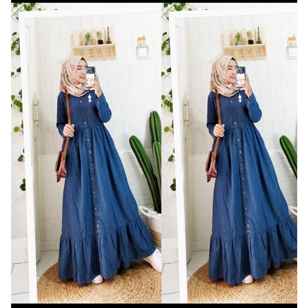 gamis jeans gamis jeans terbaru 2023 gamis jeans jumbo gamis jeans wanita dres korean style dress dr