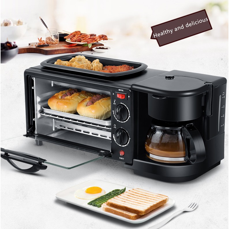 Mesin Kopi Toaster Oven / Breakfast Machine 3 in 1 Toaster Oven Mesin Kopi Grill Pan 640+450W