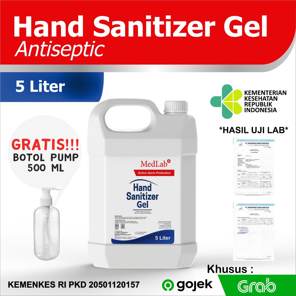 HAND SANITIZER GEL MEDLAB 5 liter (Khusus GOJEK / GRAB)