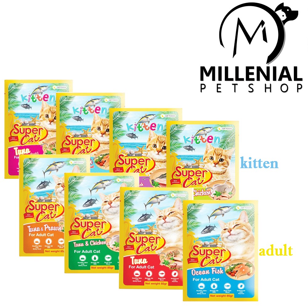 Makanan Kucing basah SUPERCAT kitten pouch 85gr SUPER CAT food