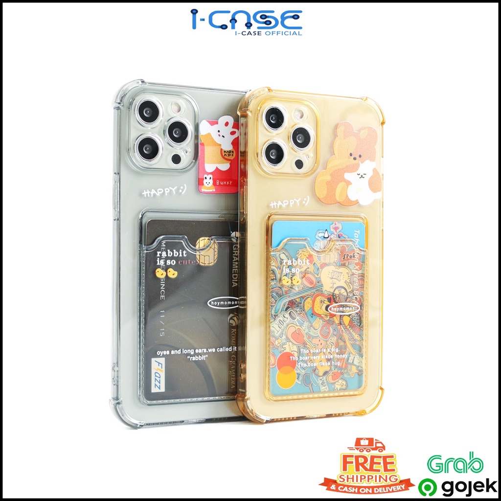 Soft Case Transparant Full Lens cover Casing iPhone 7 8 SE 7+ 8+ X XR XS 11 12 13 Mini Pro Max Bear Card Holder