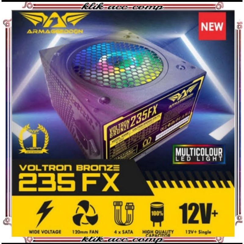 Armaggeddon Voltron Bronze 235FX - 470 Watt - MultiColour LED Light/pawer supply PC/CPU bergaransi