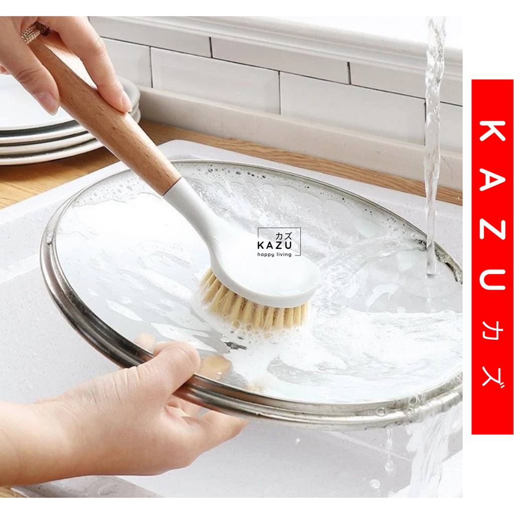 KAZU KHL236 Sikat Cuci Piring Gagang Kayu Pembersih Dapur Serbaguna Panci Wajan Kompor
