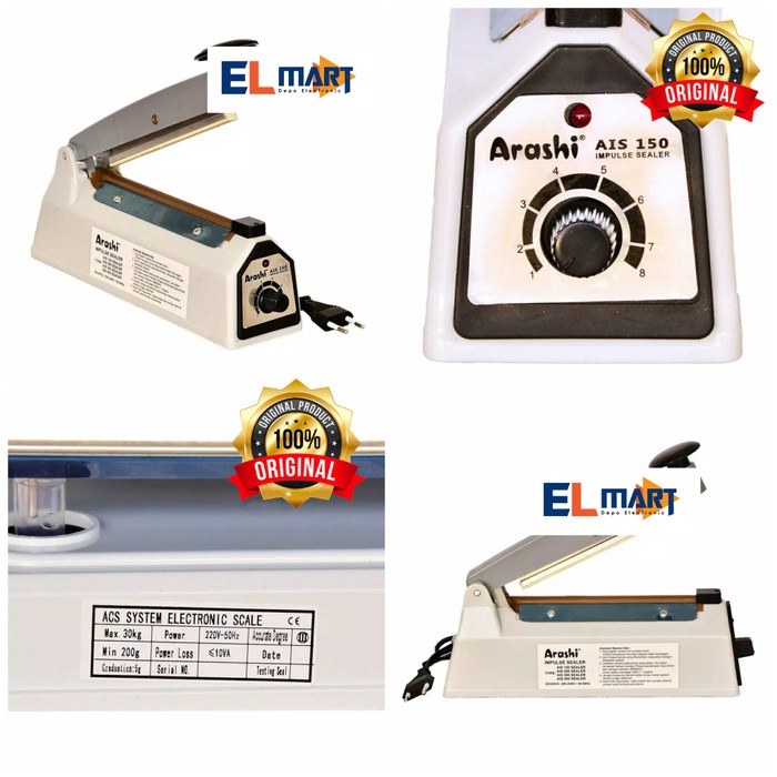 Impulse Sealer Alat Mesin Press Perekat Plastik ARASHI AIS 150 15cm / AIS150 / AIS-150 original