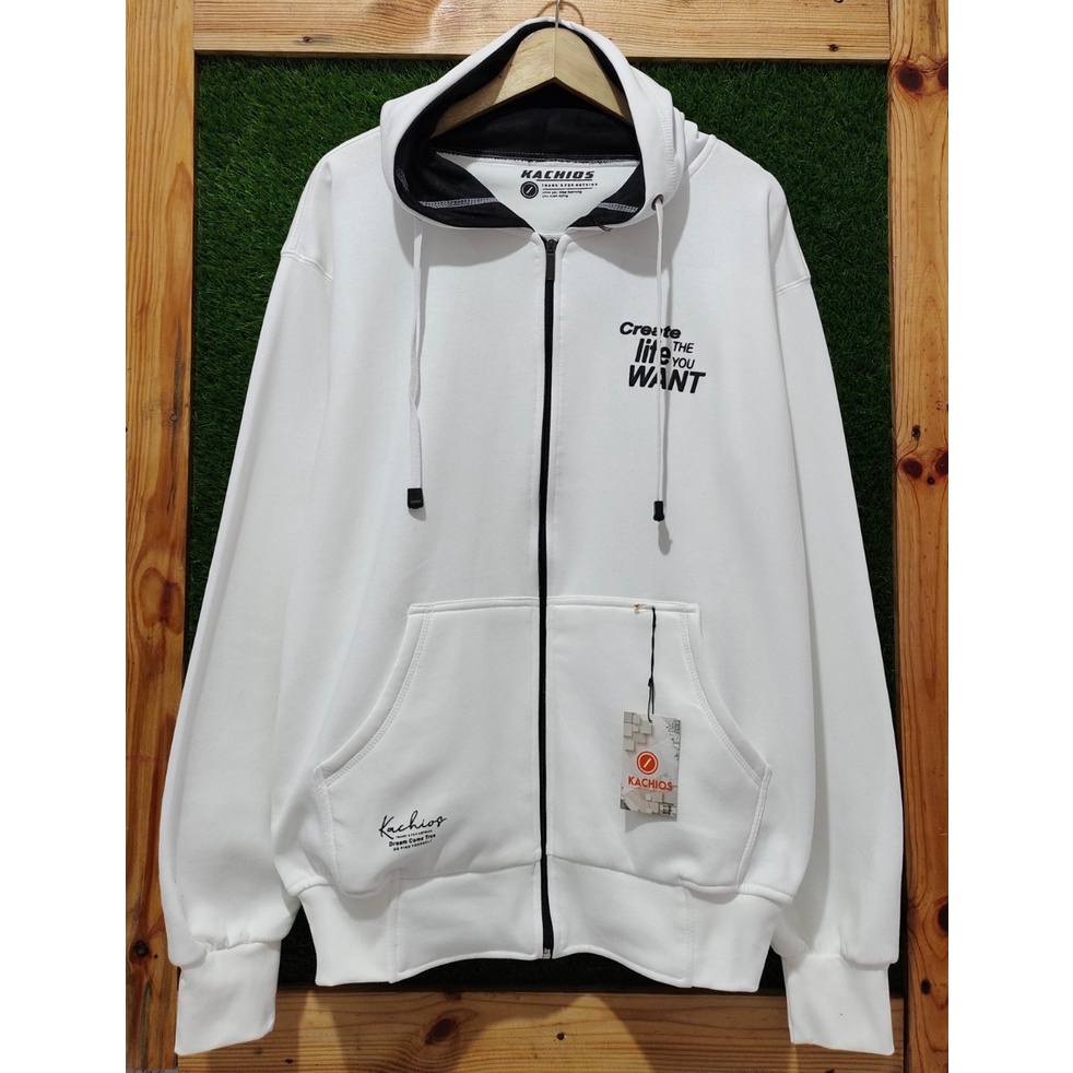 Hoodie Zipper Polosan High Quality premium Distro Kachios Sweater Hoodie Resleting Motif Sablon Hoodie Bertudung Sleting Bigsize Original Putih Premium Katun Tebal