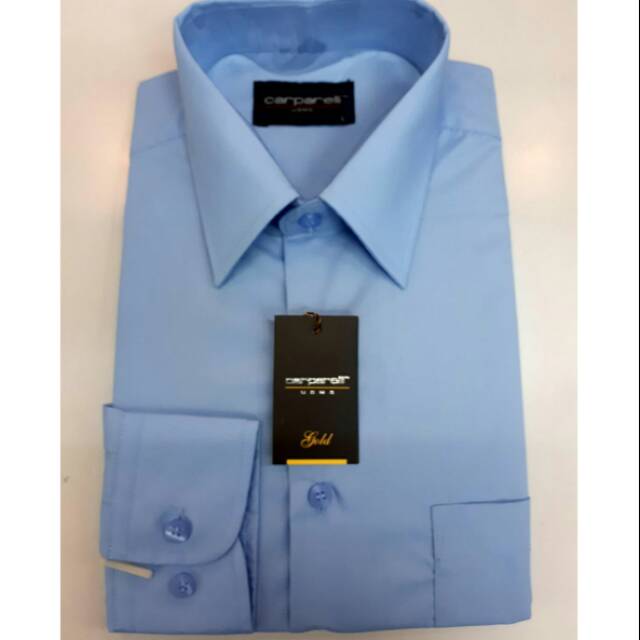 Kemeja Pria Carparelli Biru Laut Polos Lengan Panjang/ Baju Kantor Formal Biru Laut