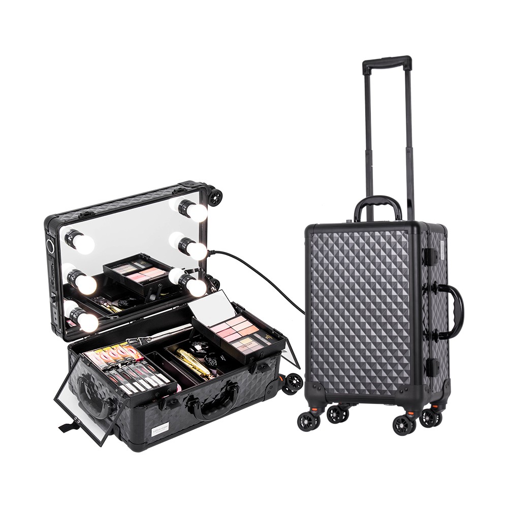 Sonia Miller Cabin Size Beauty Makeup Case With 6 Tri-Color Led Light Bulbs
