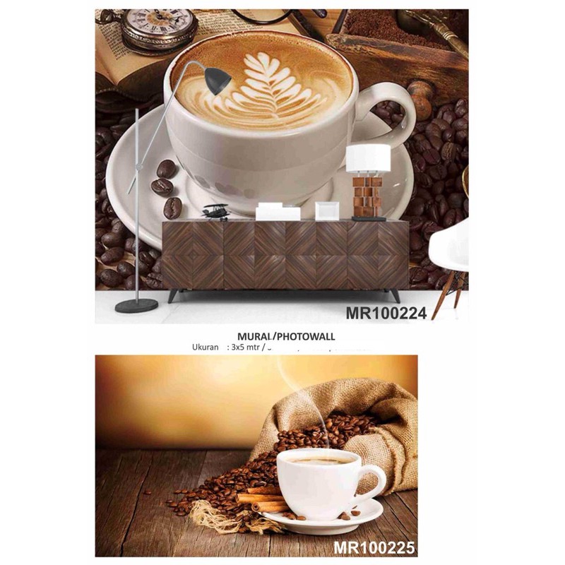 Photowall Mural Dinding 3D Wallpaper Mural Motif Coffe Cafe 3x5m