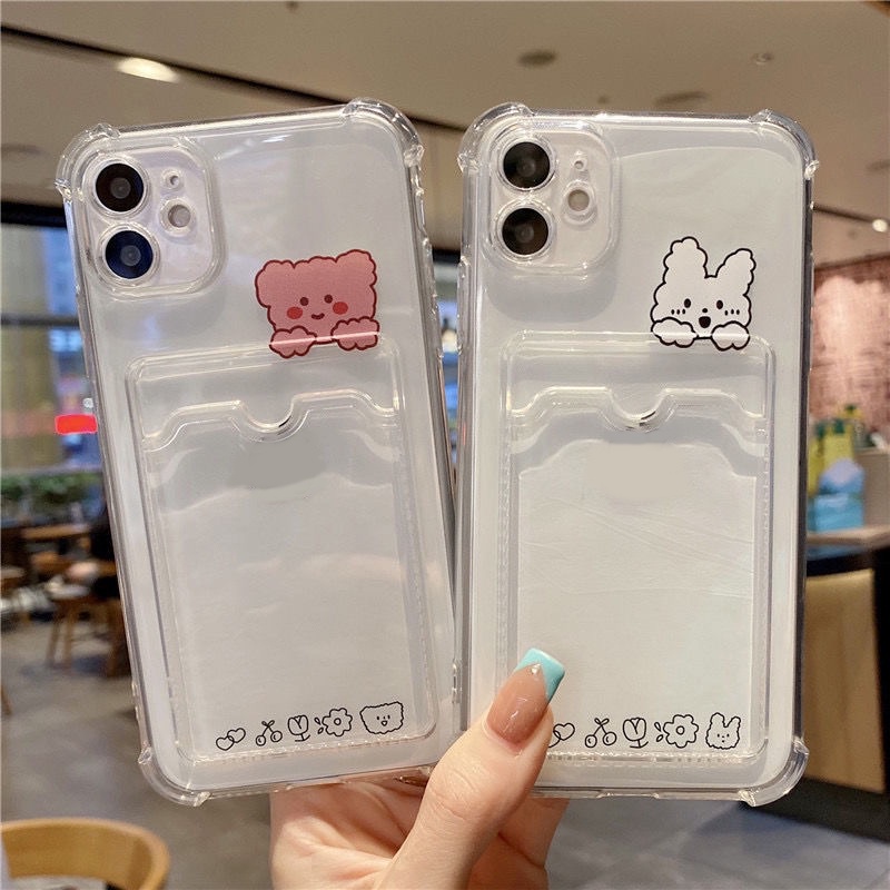 Tas Kartu Bening Case Hp OPPO A54 A55 A96 A76 A15 A12 A74 A16 Reno 76 A9 A5 2020 A7 A5s A3s A15s A35 A36 A12E A11K Reno8 7lembut Lucu Kartun Beruang Kelinci Shockproof Cover